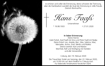 Anzeige von Hans Faaß von MGO