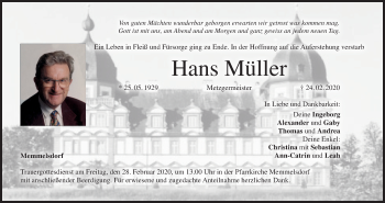 Anzeige von Hans Müller von MGO