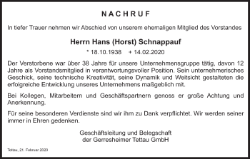 Anzeige von Hans Schnappauf von MGO