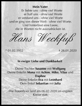 Anzeige von Hans Weckfuß von MGO