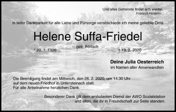 Anzeige von Helene Suffa-Friedel von MGO