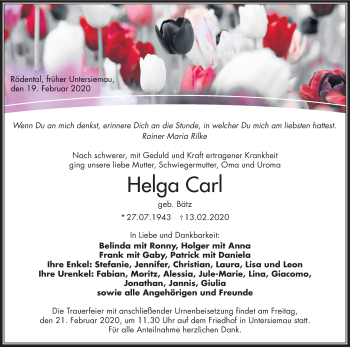 Anzeige von Helga Carl von MGO