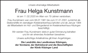 Anzeige von Helga Kunstmann von MGO