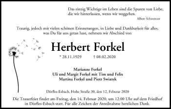 Anzeige von Herbert Forkel von MGO