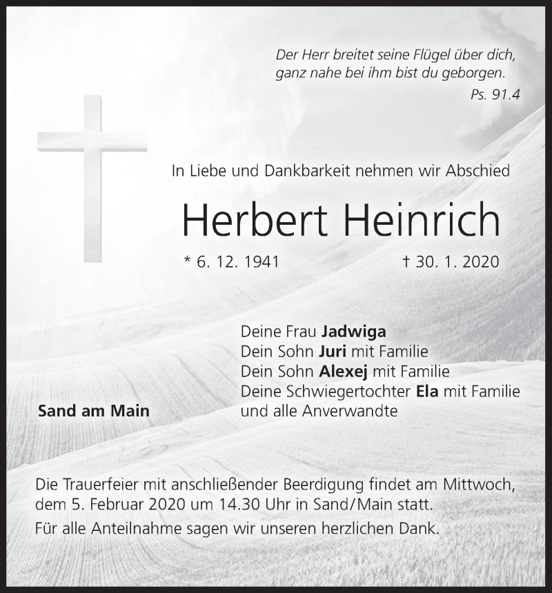  Traueranzeige für Herbert Heinrich vom 04.02.2020 aus MGO