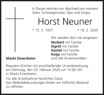 Anzeige von Horst Neuner von MGO