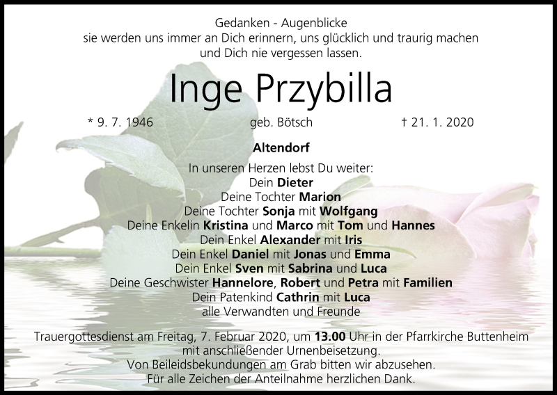  Traueranzeige für Inge Przybilla vom 01.02.2020 aus MGO
