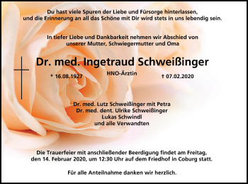 Anzeige von Ingetraud Schweißinger von MGO