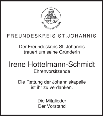 Anzeige von Irene Hottelmann-Schmidt von MGO