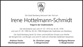 Anzeige von Irene Hottelmann-Schmidt von MGO