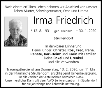 Anzeige von Irma Friedrich von MGO