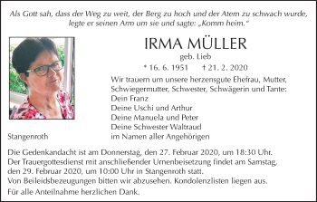 Anzeige von Irma Müller von MGO