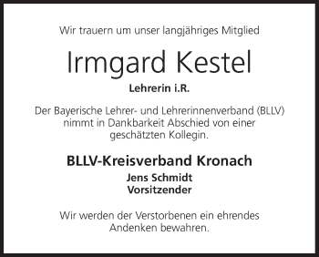 Anzeige von Irmgard Kestel von MGO