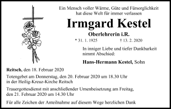 Anzeige von Irmgard Kestel von MGO