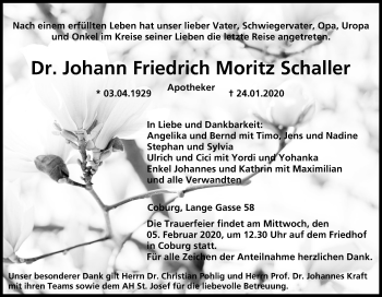 Anzeige von Johann Friedrich Moritz Schaller von MGO