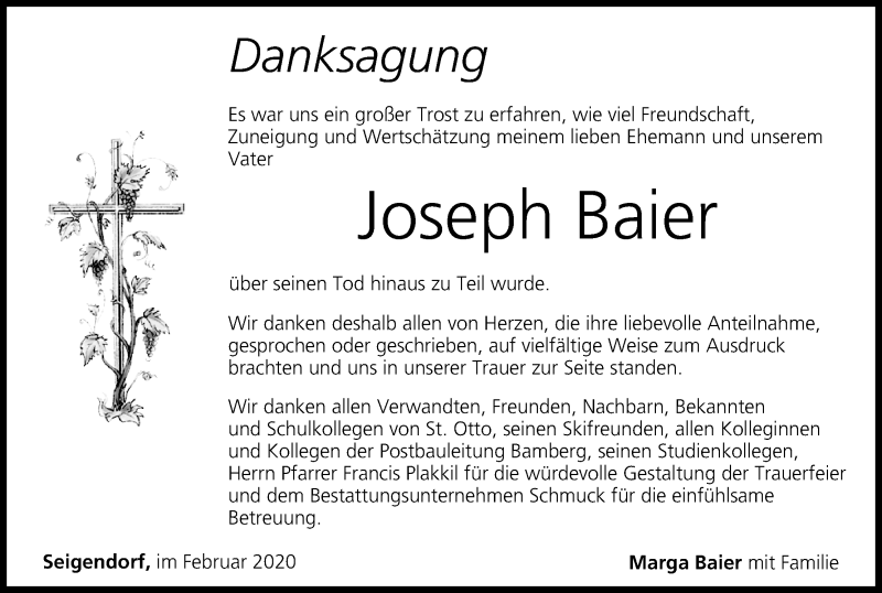  Traueranzeige für Joseph Baier vom 22.02.2020 aus MGO