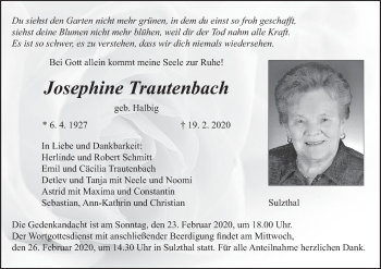 Anzeige von Josephine Trautenbach von MGO