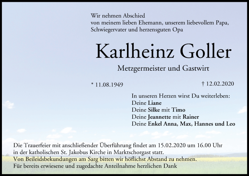  Traueranzeige für Karlheinz Goller vom 14.02.2020 aus MGO