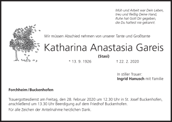 Anzeige von Katharina Anastasia Gareis von MGO