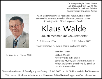 Anzeige von Klaus Walde von MGO