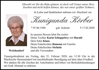 Anzeige von Kunigunda Körber von MGO