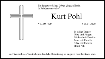 Anzeige von Kurt Pohl von MGO