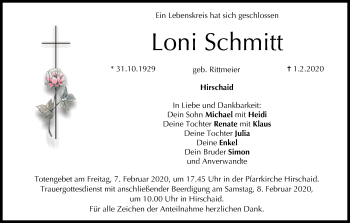 Anzeige von Loni Schmitt von MGO