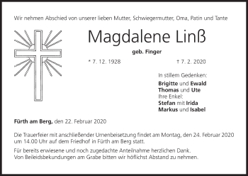 Anzeige von Magdalene Linß von MGO