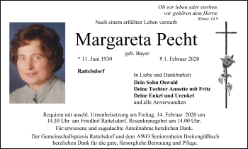 Anzeige von Margareta Pecht von MGO