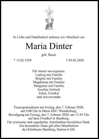 Anzeige von Maria Dinter von MGO