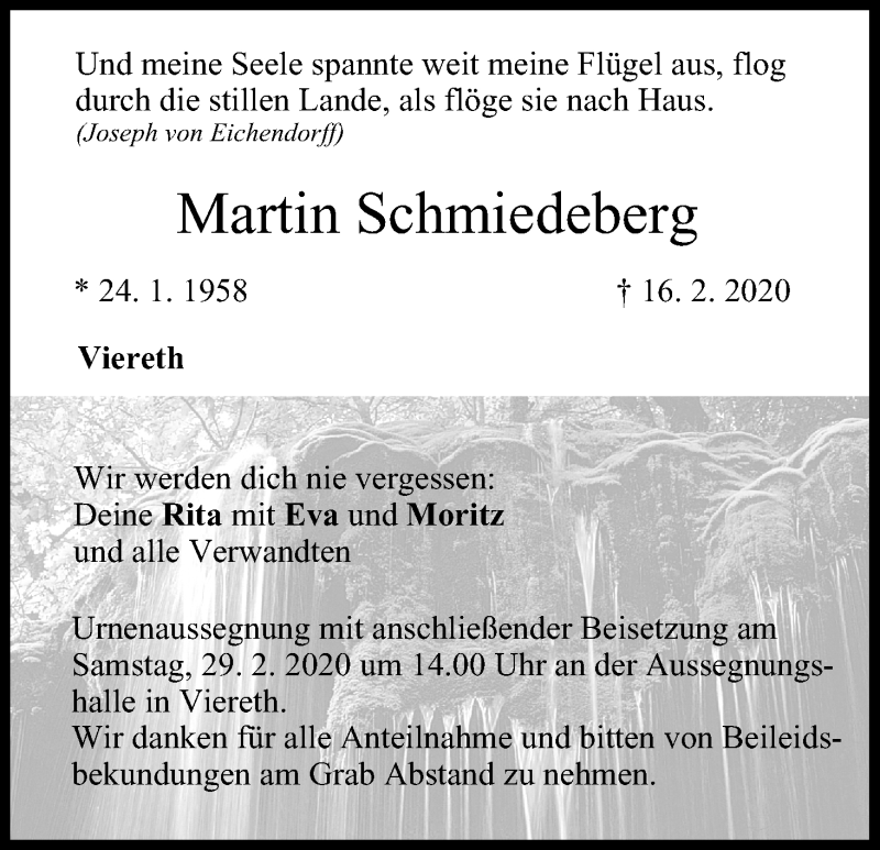  Traueranzeige für Martin Schmiedeberg vom 26.02.2020 aus MGO