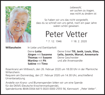 Anzeige von Peter Vetter von MGO