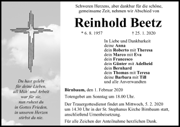 Anzeige von Reinhold Beetz von MGO