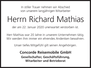 Anzeige von Richard Mathias von MGO