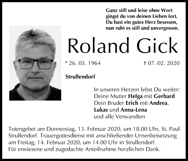  Traueranzeige für Roland Gick vom 12.02.2020 aus MGO
