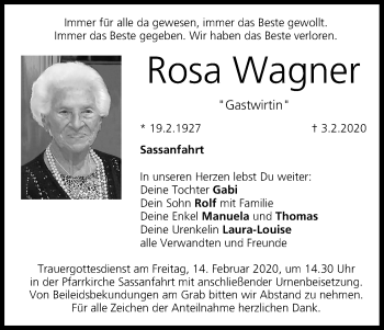 Anzeige von Rosa Wagner von MGO