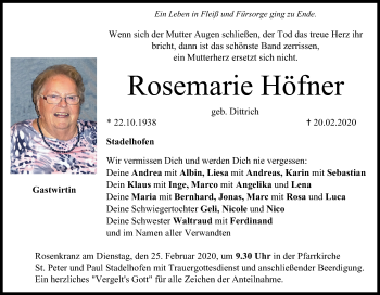 Anzeige von Rosemarie Höfner von MGO