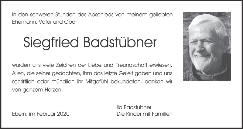  Traueranzeige für Siegfried Badstübner vom 15.02.2020 aus MGO