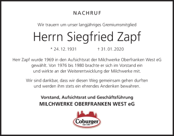 Anzeige von Siegfried Zapf von MGO