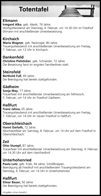 Anzeige von Totentafel vom 04.02.2020 von MGO