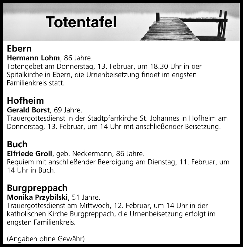  Traueranzeige für Totentafel vom 11.02.2020 vom 11.02.2020 aus MGO