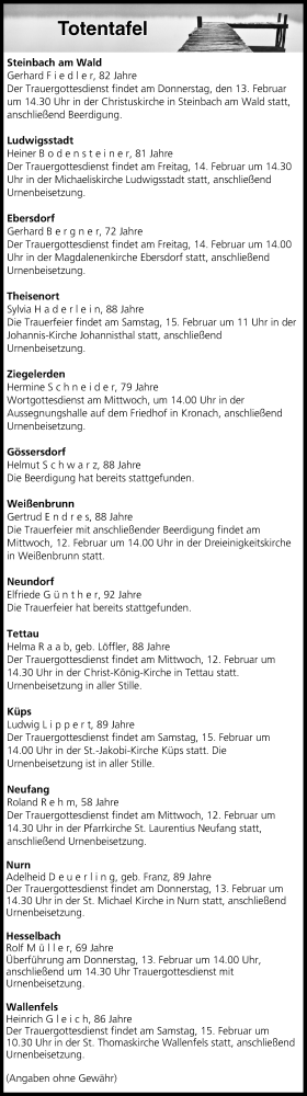  Traueranzeige für Totentafel vom 12.02.2020 vom 12.02.2020 aus MGO