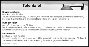 Anzeige von Totentafel vom 12.02.2020 von MGO