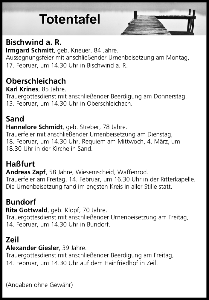  Traueranzeige für Totentafel vom 13.02.2020 vom 13.02.2020 aus MGO
