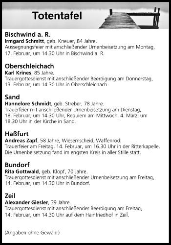 Anzeige von Totentafel vom 13.02.2020 von MGO