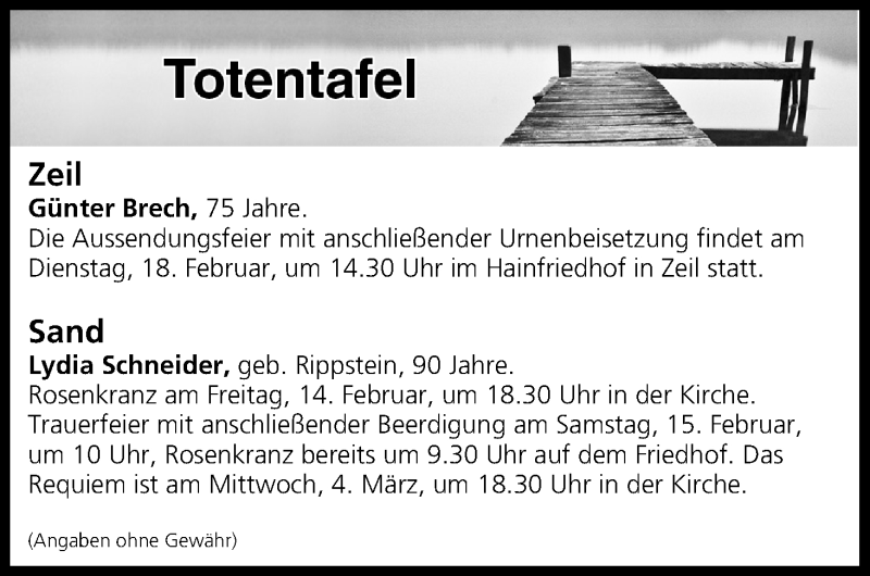  Traueranzeige für Totentafel vom 14.02.2020 vom 14.02.2020 aus MGO