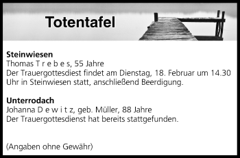 Anzeige von Totentafel vom 18.02.2020 von MGO