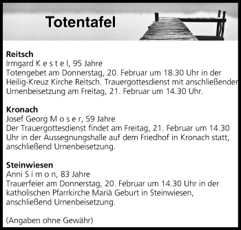 Anzeige von Totentafel vom 19.02.2020 von MGO