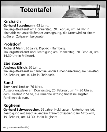 Anzeige von Totentafel vom 19.02.2020 von MGO