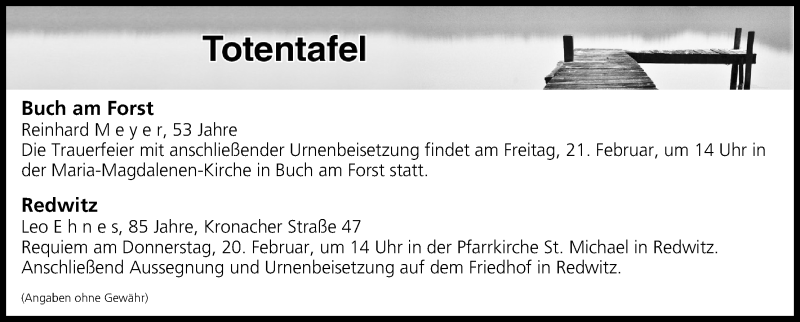  Traueranzeige für Totentafel vom 19.02.2020 vom 19.02.2020 aus MGO